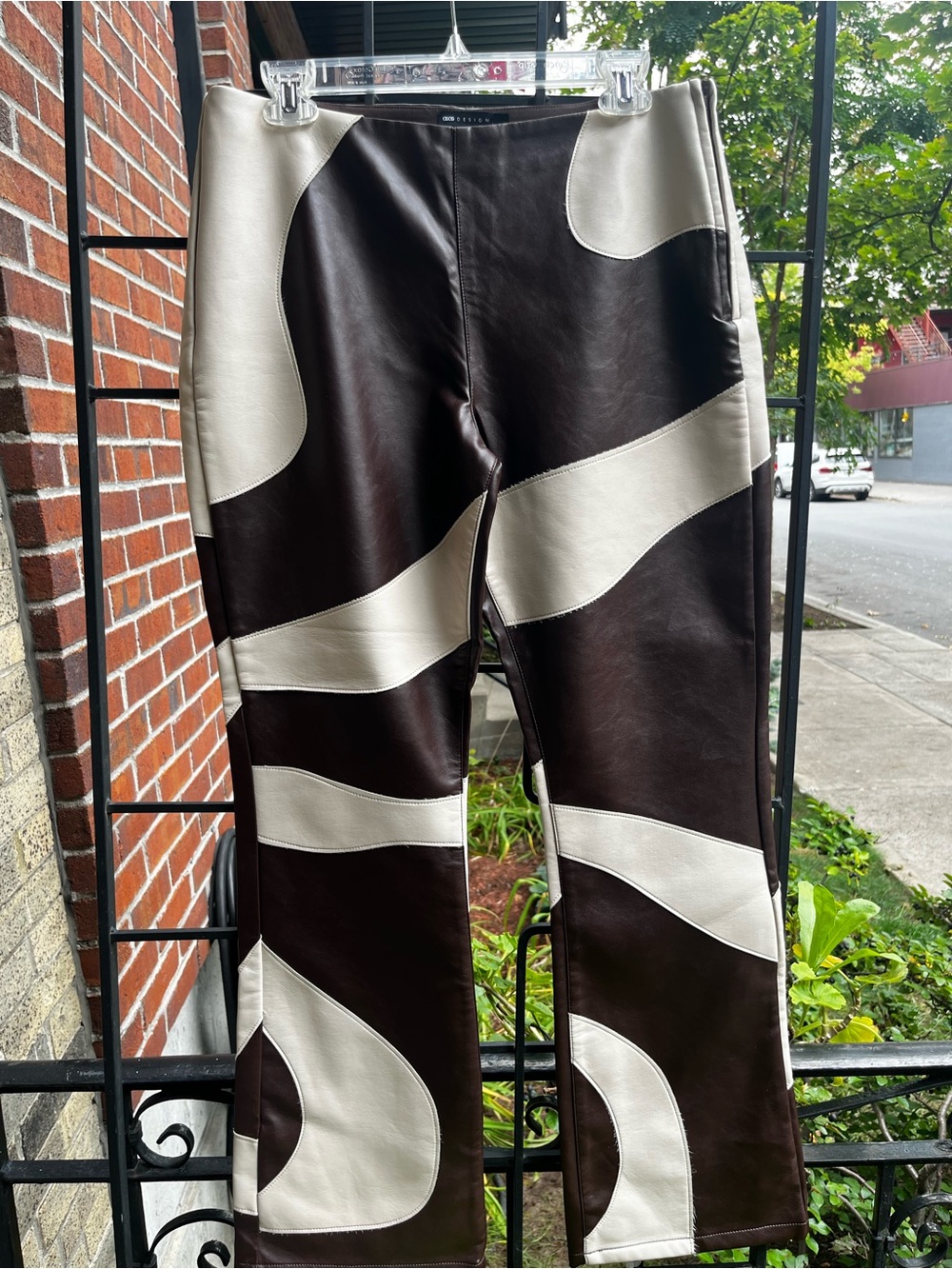 Brown & Cream Colorblock Synthetic Leather Pants